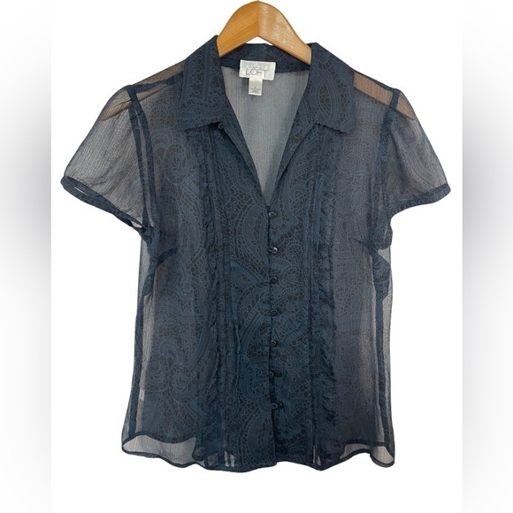 LOFT Tops - Loft sheer navy blue and black blouse. Gorgeous patter and scalloped collar.